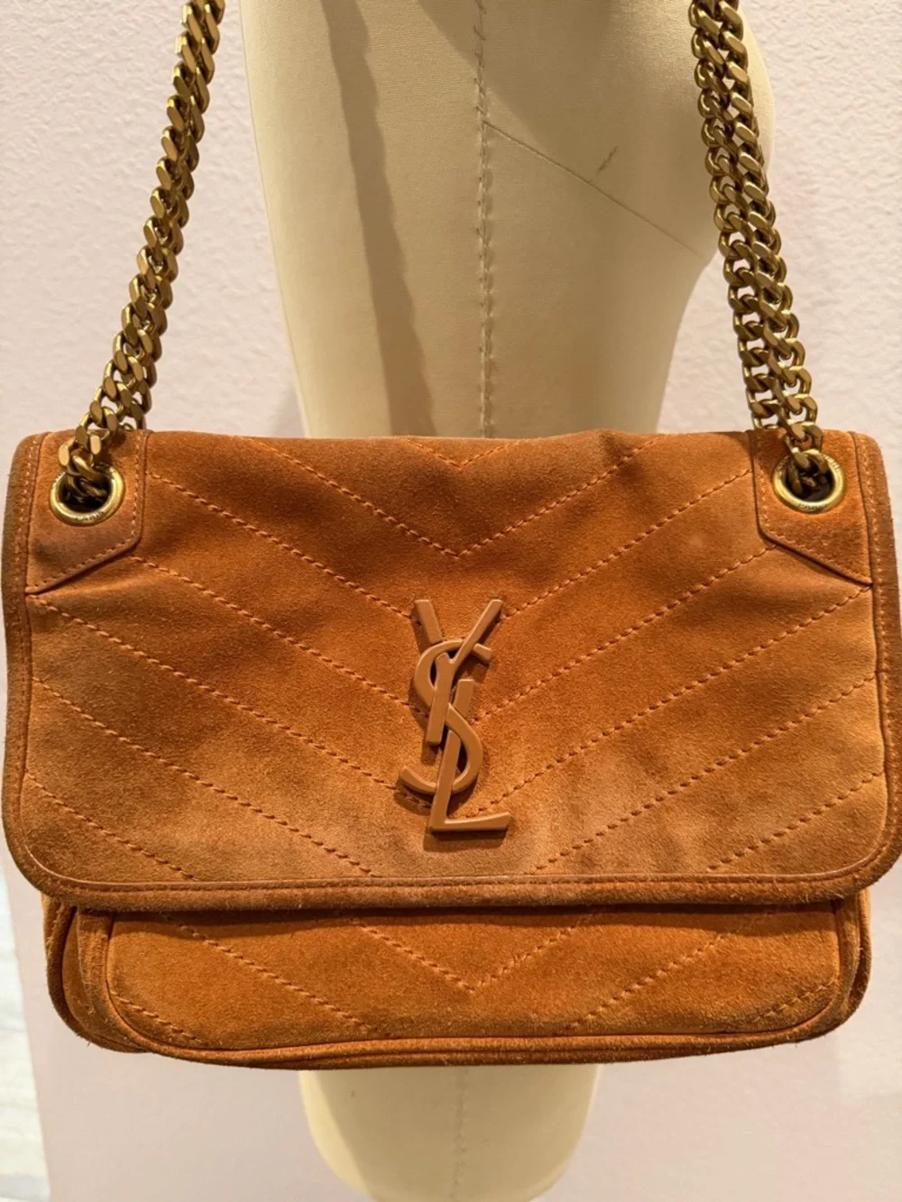 YSL Saint Laurent Cognac/Tan Suede Handbag - Picture 3 of 16